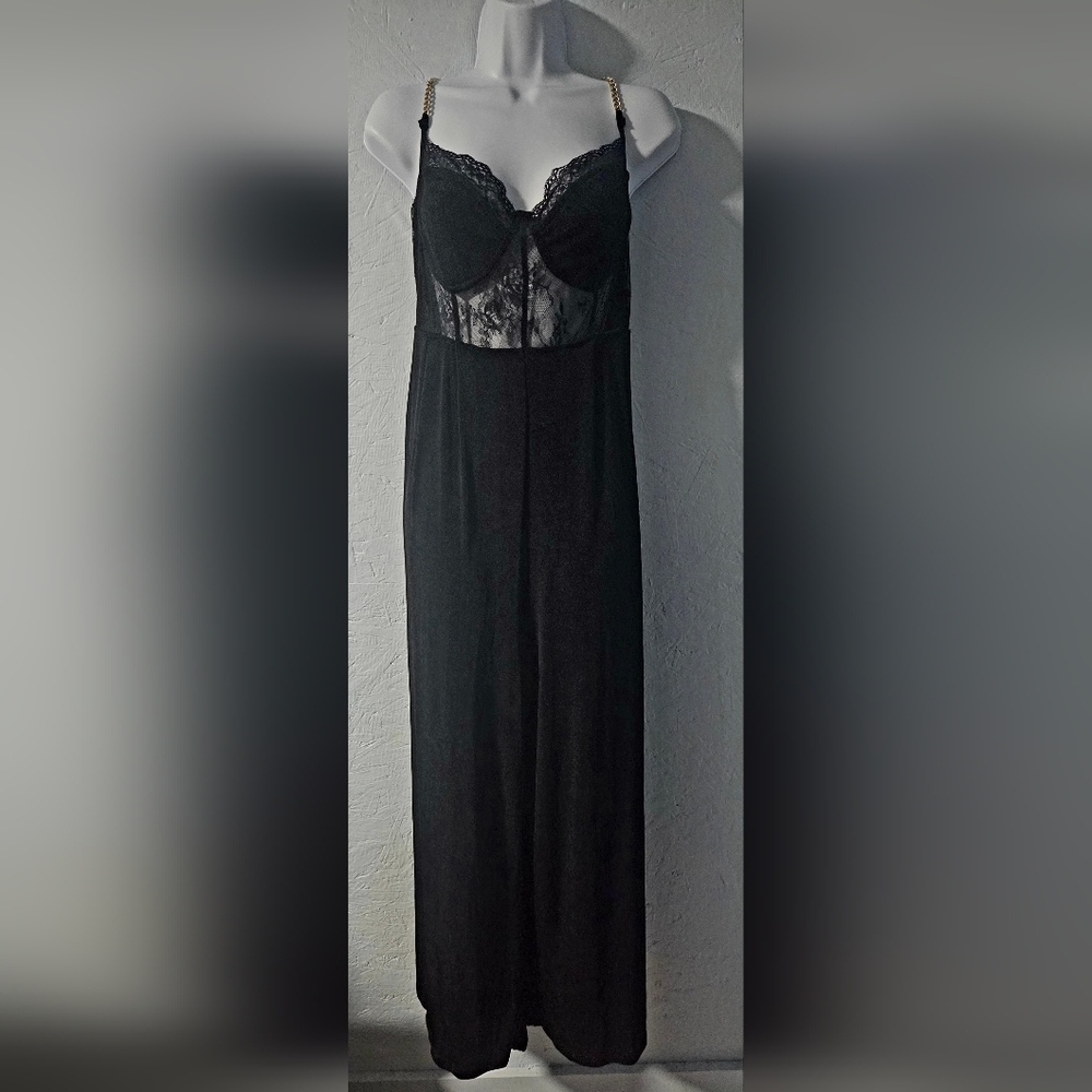 NWOT Cider Black Lace Corset Chain Strap Wide Leg Jumpsuit - L